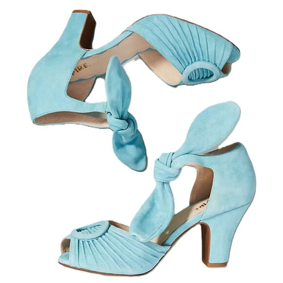 Miss L Fire Loretta Suede Peep Toe Ankle Tie Heels - Picture 2 of 11